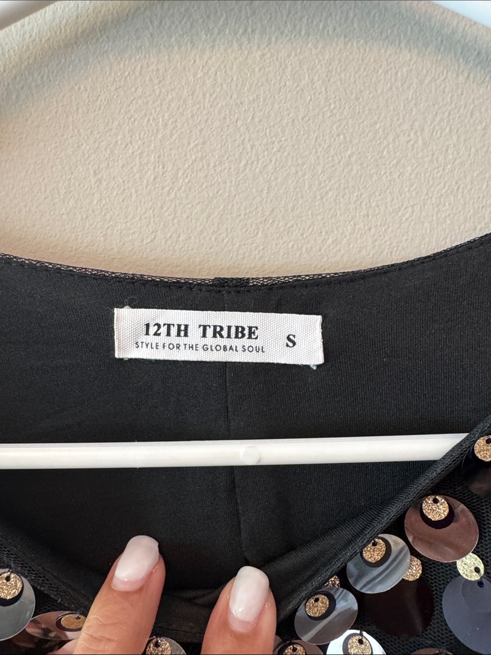 12th Tribe Black Sequin Embellished Cropped Top - Picture 2 of 5